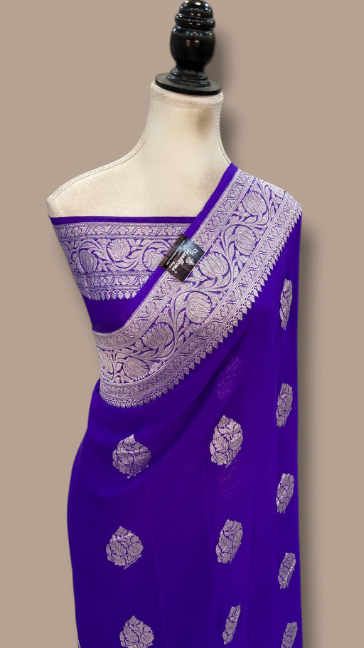 Purple Pure Georgette Banarasi Handloom Saree - The Handlooms
