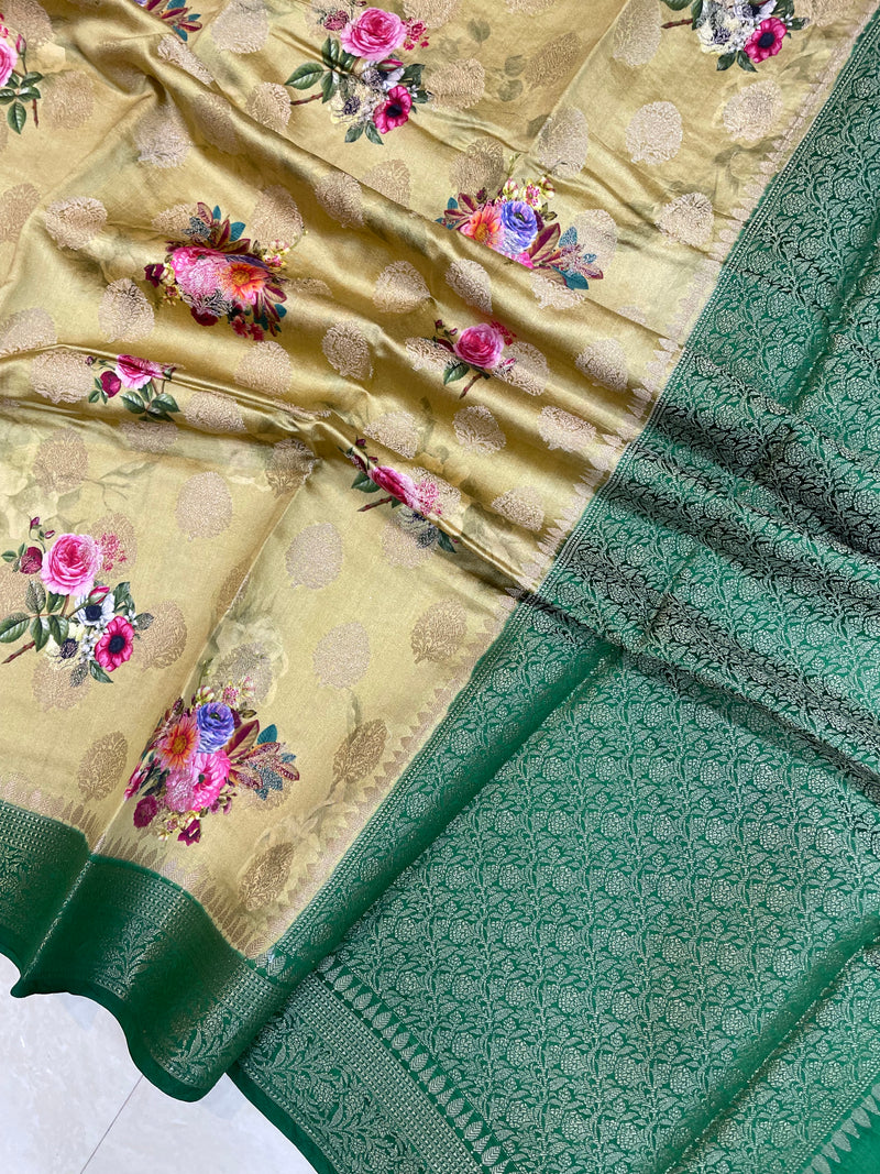 Pure Chiniya Silk Handloom Banarasi Saree Digital Print - The Handlooms