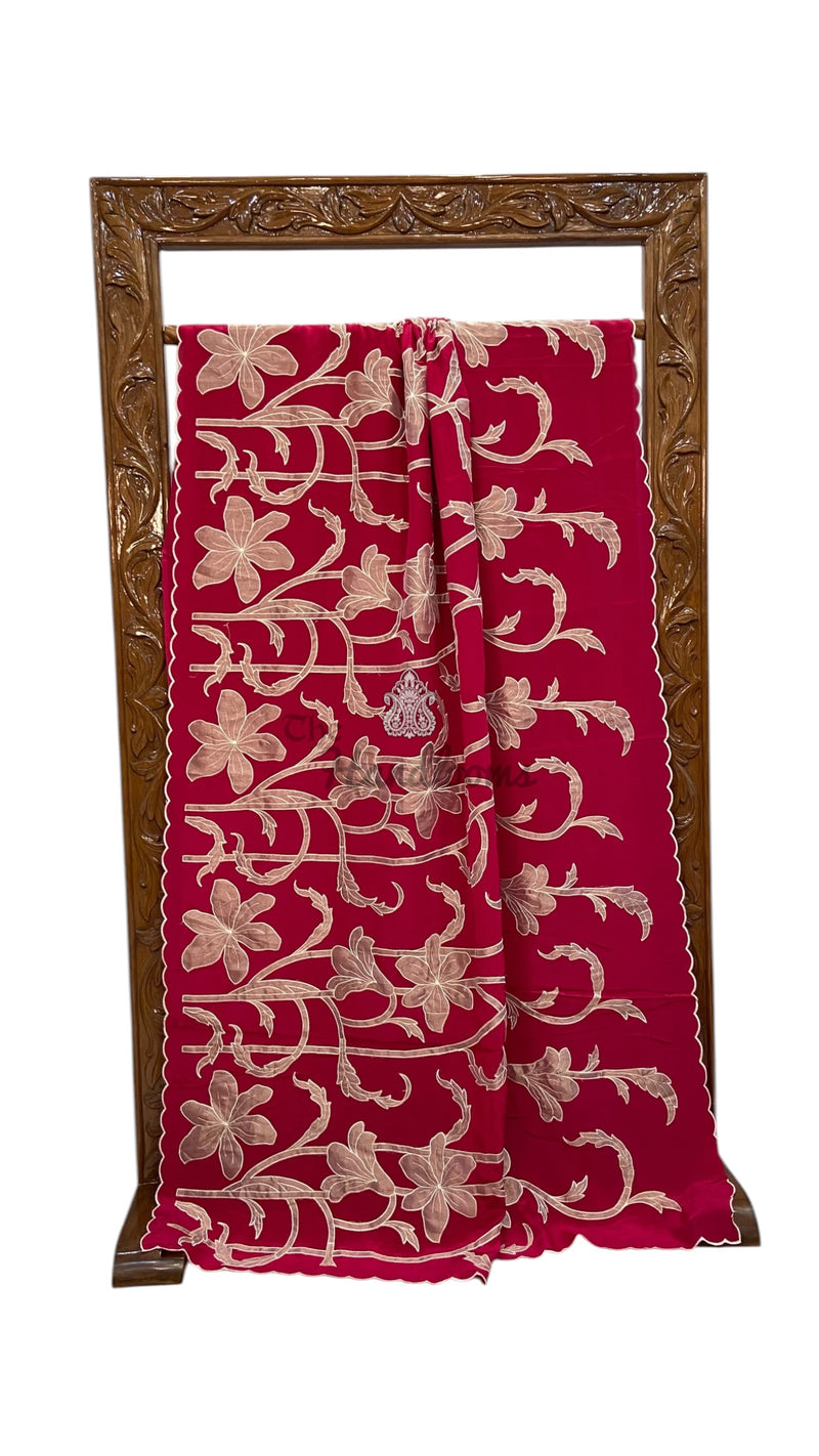 Pure Crepe Silk Handloom Banarasi Saree - Handwork