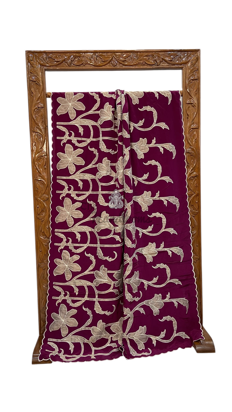 Pure Crepe Silk Handloom Banarasi Saree - Handwork