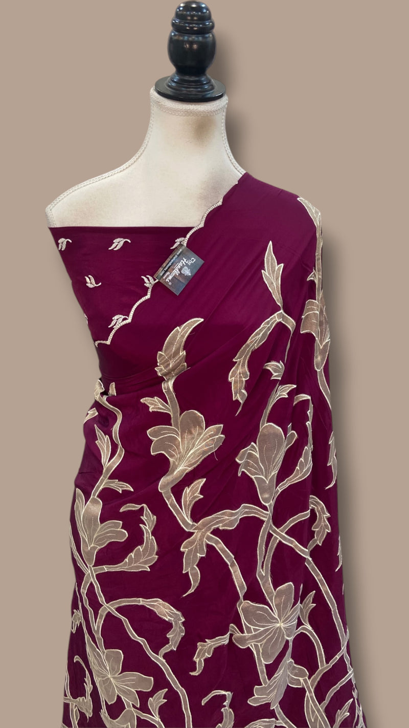 Pure Crepe Silk Handloom Banarasi Saree - Handwork