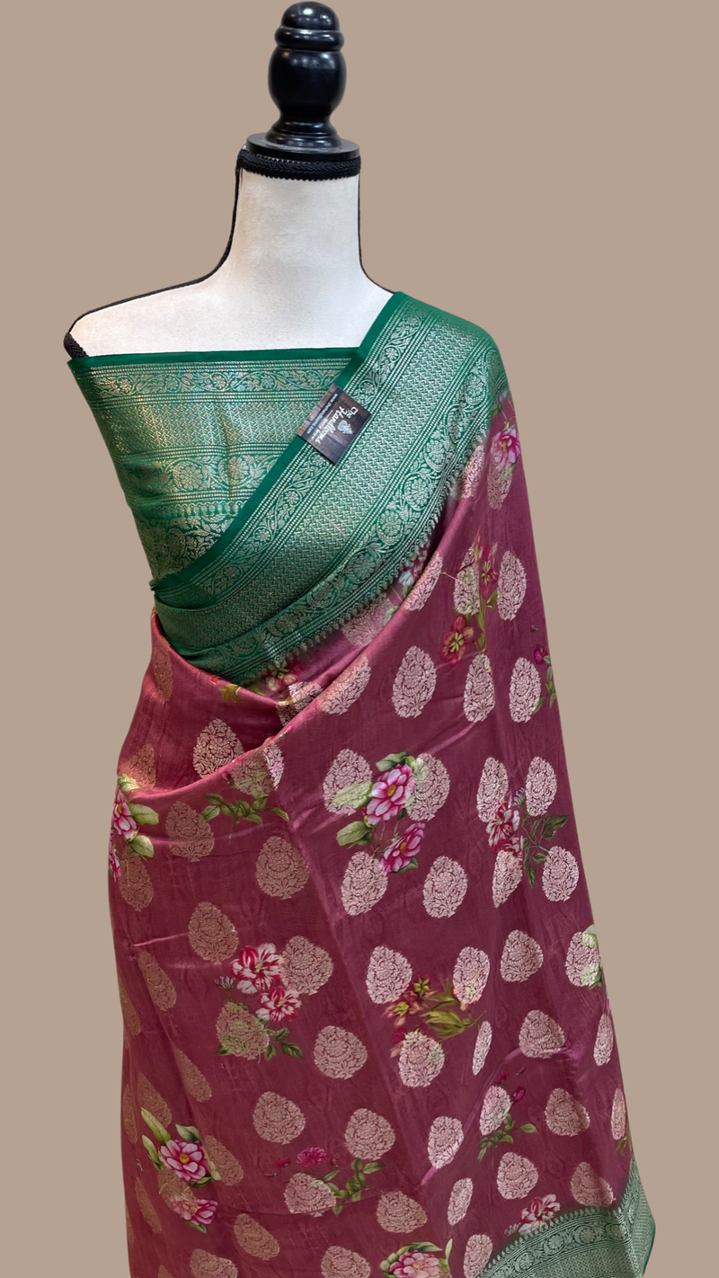 Pure Chiniya Silk Handloom Banarasi Saree Digital Print - The Handlooms
