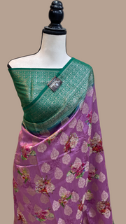 Pure Chiniya Silk Handloom Banarasi Saree Digital Print - The Handlooms