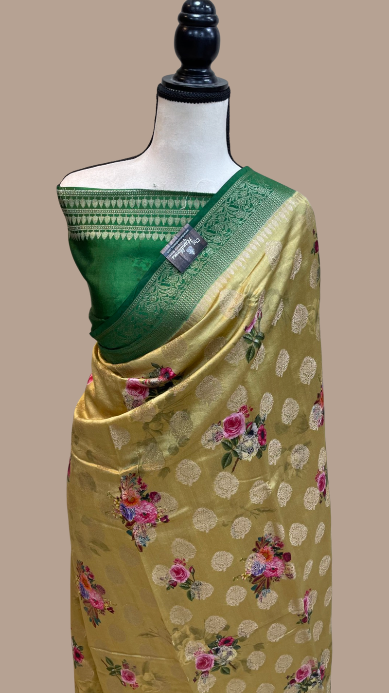 Pure Chiniya Silk Handloom Banarasi Saree Digital Print - The Handlooms