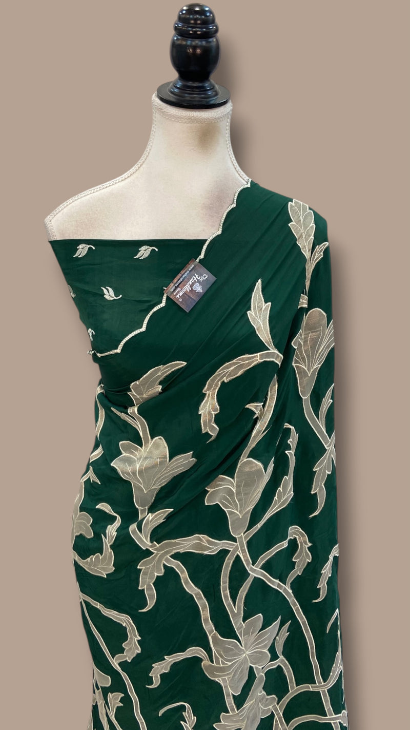 Pure Crepe Silk Handloom Banarasi Saree - Handwork