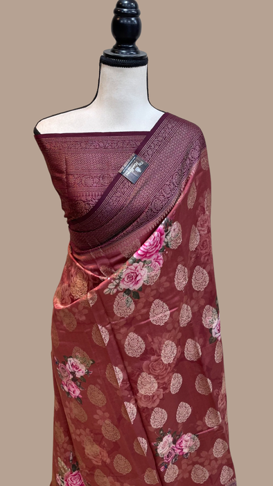 Pure Chiniya Silk Handloom Banarasi Saree Digital Print