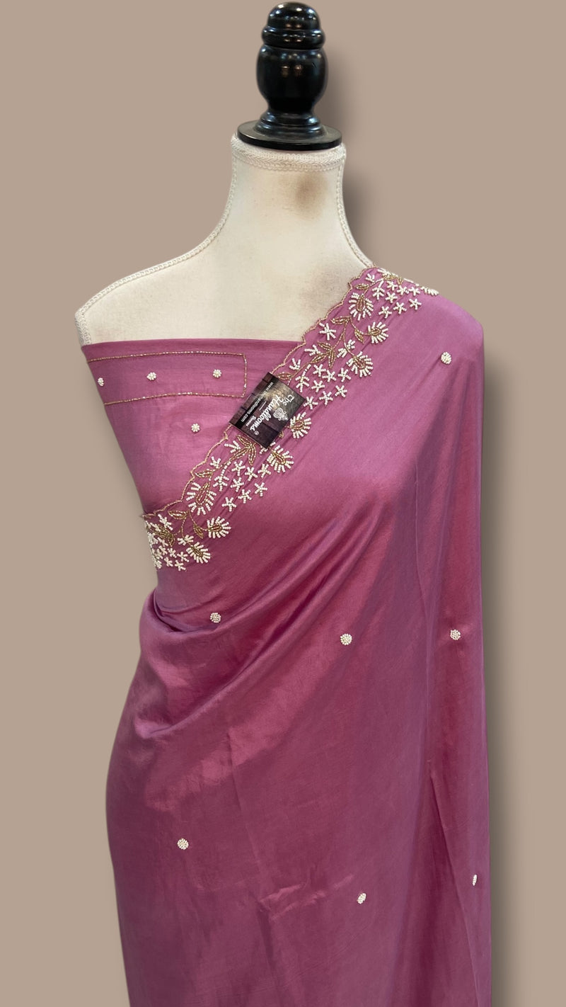 Pure Crepe Silk Handloom Banarasi Saree with Handwork - The Handlooms