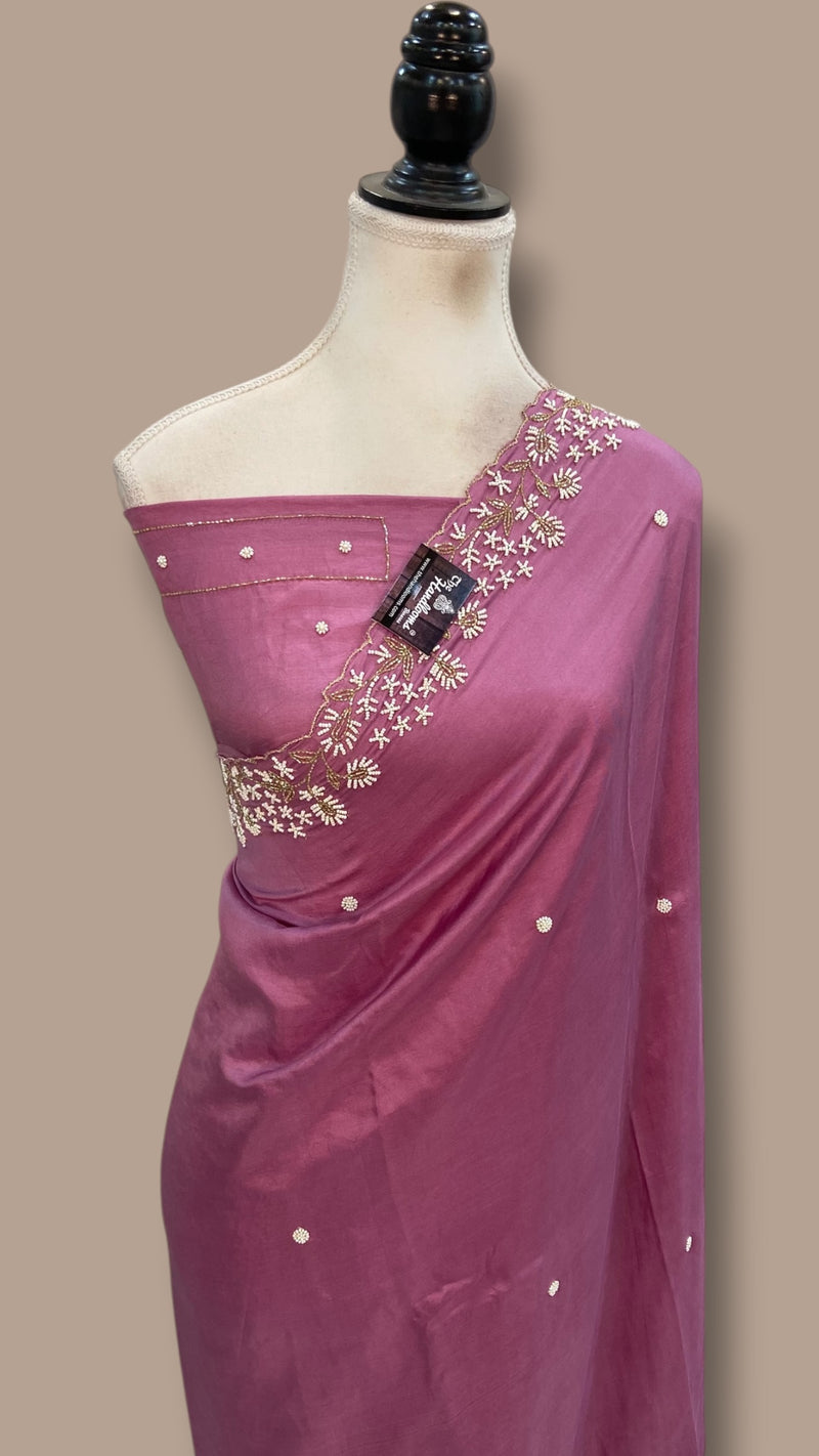 Pure Crepe Silk Handloom Banarasi Saree with Handwork - The Handlooms