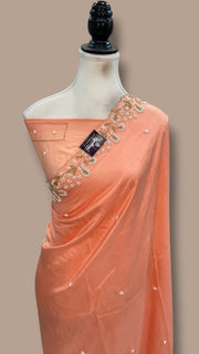 Pure Crepe Silk Handloom Banarasi Saree with Handwork - The Handlooms