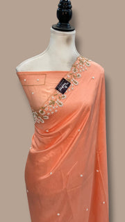 Pure Crepe Silk Handloom Banarasi Saree with Handwork - The Handlooms