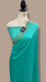 Pure Crepe Silk Handloom Banarasi Saree with Handwork - The Handlooms