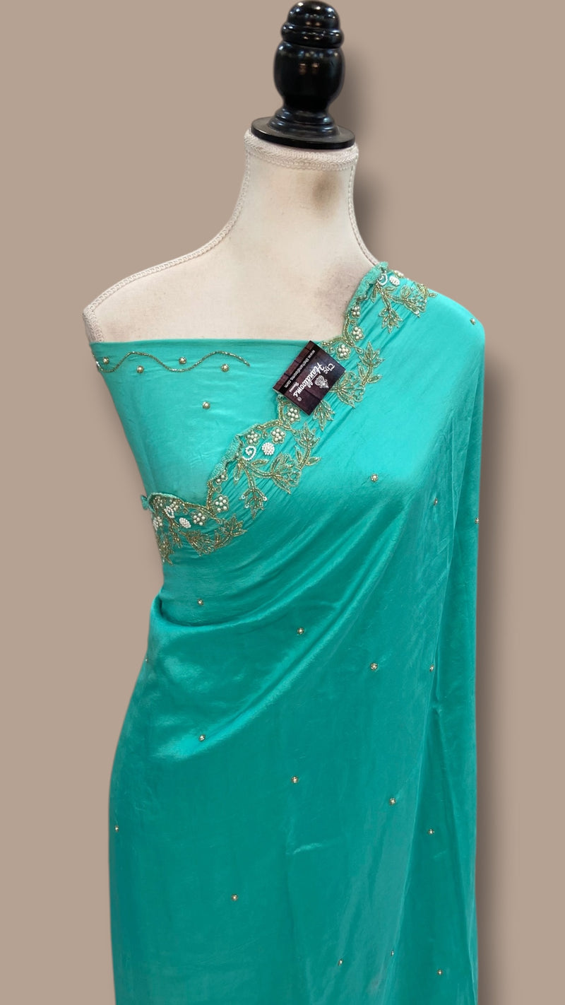 Pure Crepe Silk Handloom Banarasi Saree with Handwork - The Handlooms