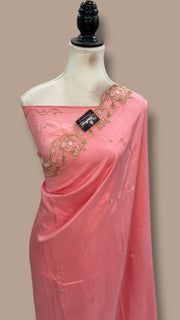 Pure Crepe Silk Handloom Banarasi Saree with Handwork - The Handlooms