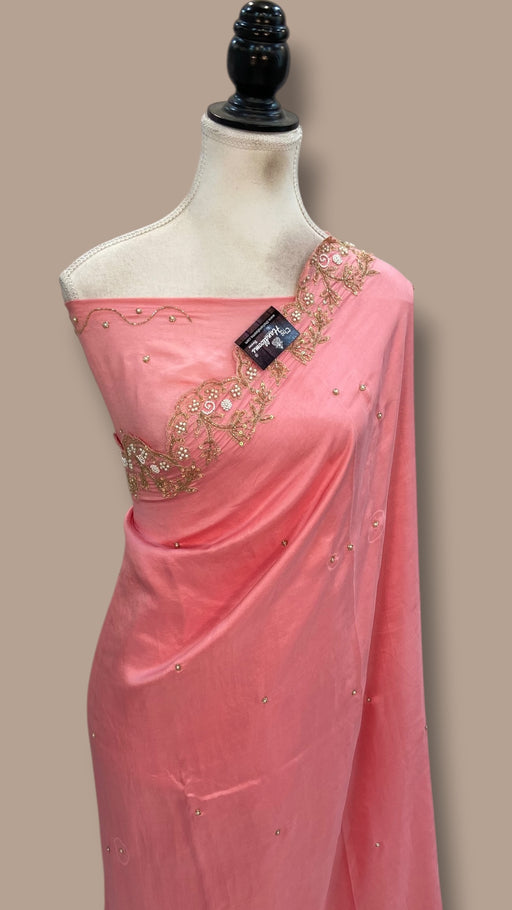 Pure Crepe Silk Handloom Banarasi Saree with Handwork - The Handlooms