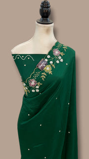 Pure Crepe Silk Handloom Banarasi Saree with Handwork - The Handlooms