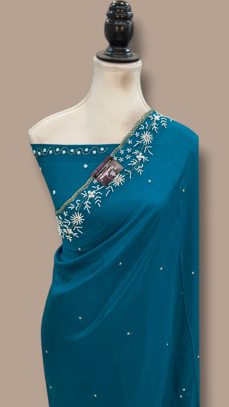 Pure Crepe Silk Handloom Banarasi Saree with Handwork - The Handlooms