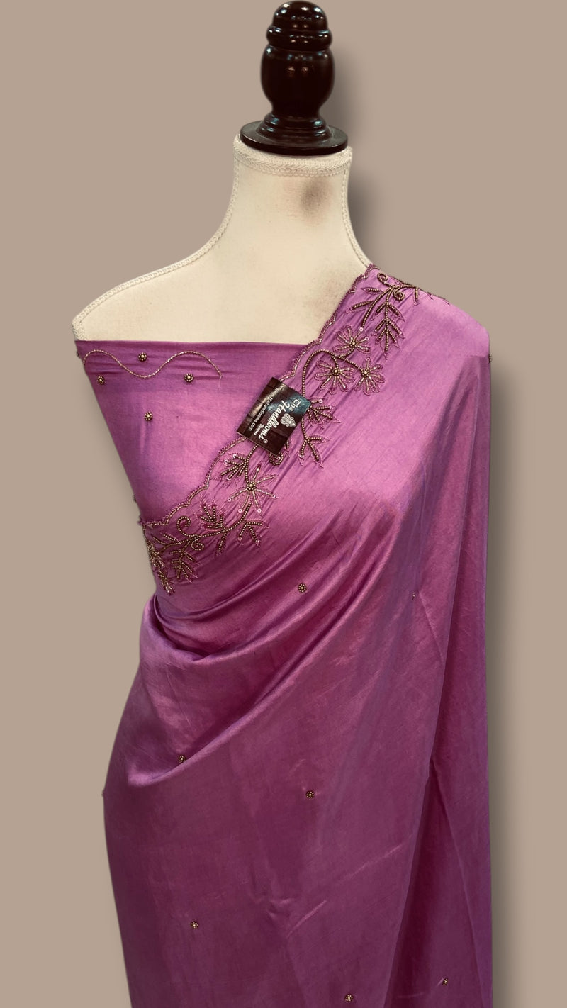 Pure Crepe Silk Handloom Banarasi Saree with Handwork - The Handlooms