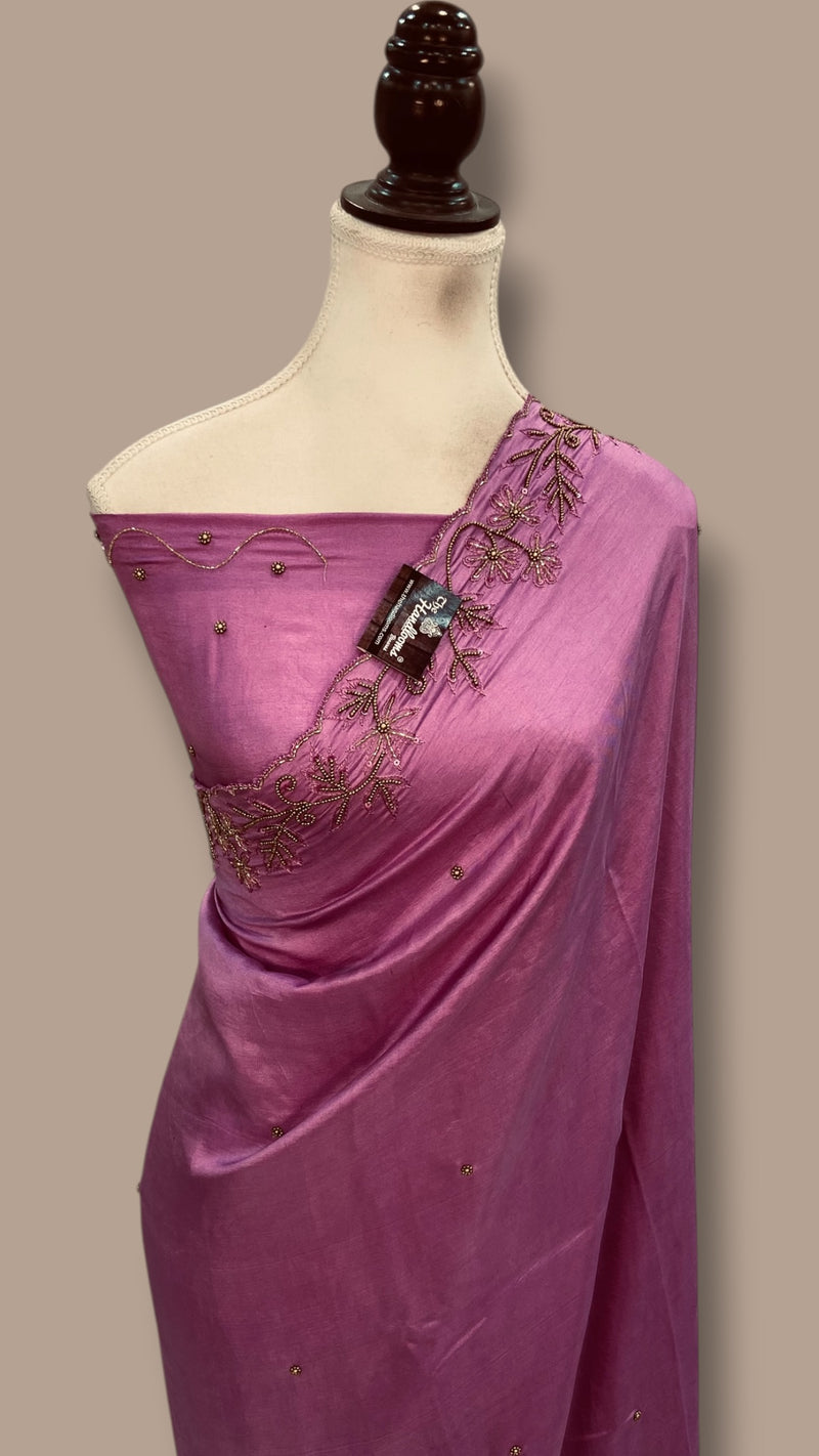 Pure Crepe Silk Handloom Banarasi Saree with Handwork - The Handlooms