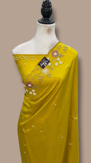 Pure Crepe Silk Handloom Banarasi Saree with Handwork - The Handlooms