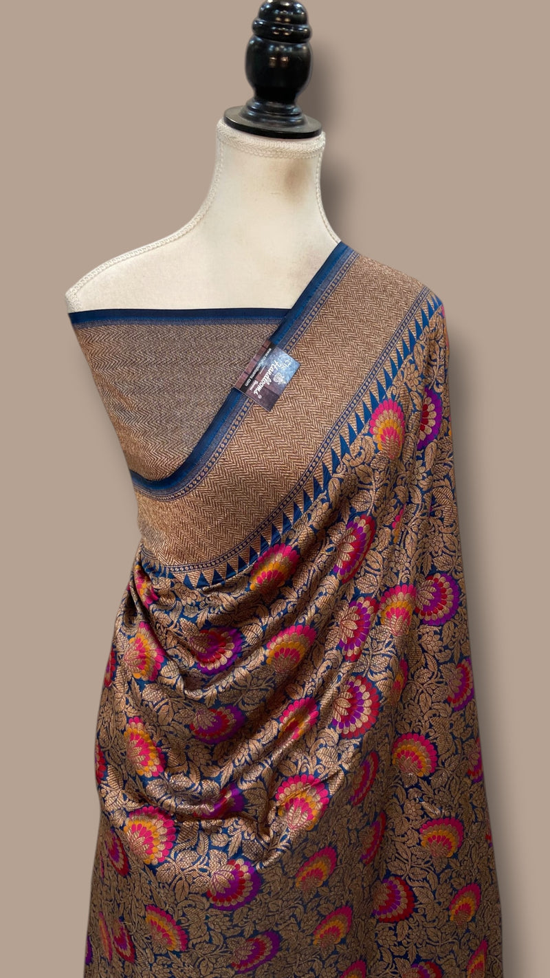 Nita Ambani Regal Pure Katan Silk Banarasi Saree – Handwoven Tanchui Brocade - The Handlooms