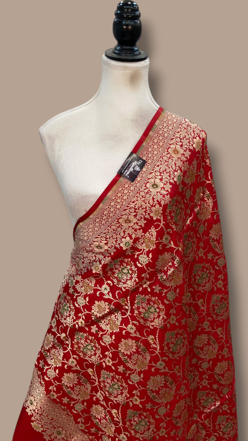 Pure Katan Silk Handloom Banarasi Dupatta - Meenakari - The Handlooms