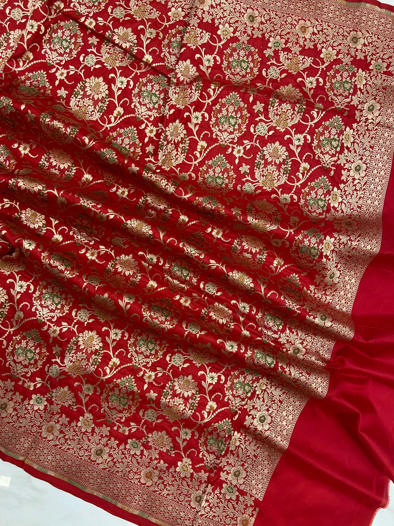 Pure Katan Silk Handloom Banarasi Dupatta - Meenakari - The Handlooms