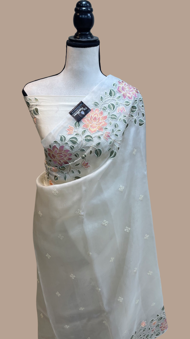 Pure Organza Chikankari Handloom Banarasi Saree - The Handlooms