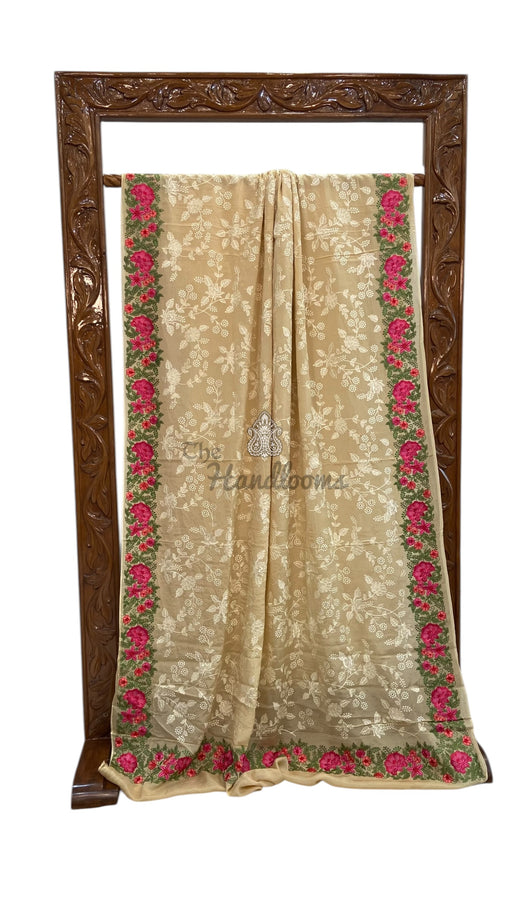 Pure Georgette Chikankari Handloom Banarasi Saree - The Handlooms
