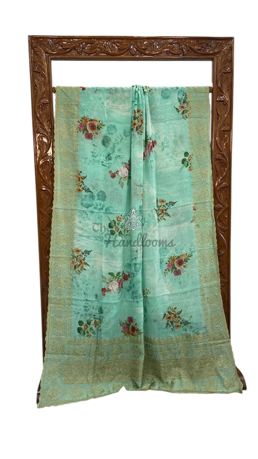 Pure Georgette Handloom Banarasi Saree - Chikanka With Digital Print - The Handlooms