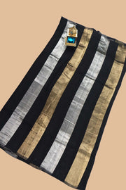 Black Pure tissue Chanderi Handloom Banarasi Saree - The Handlooms