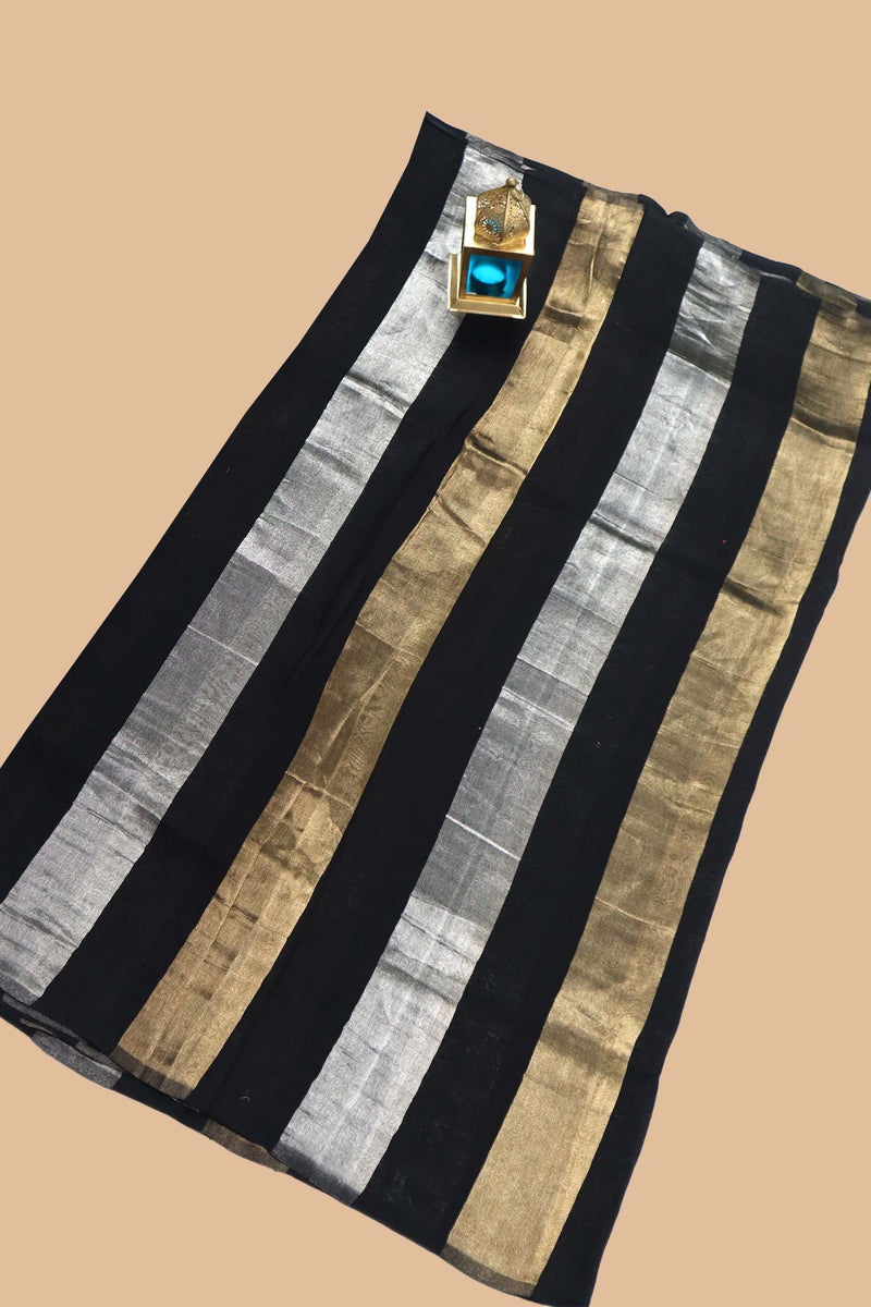 Black Pure tissue Chanderi Handloom Banarasi Saree - The Handlooms