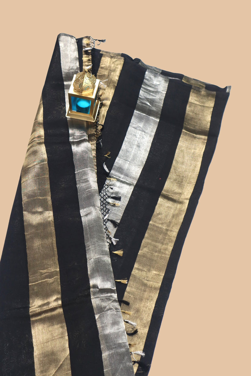 Black Pure tissue Chanderi Handloom Banarasi Saree - The Handlooms