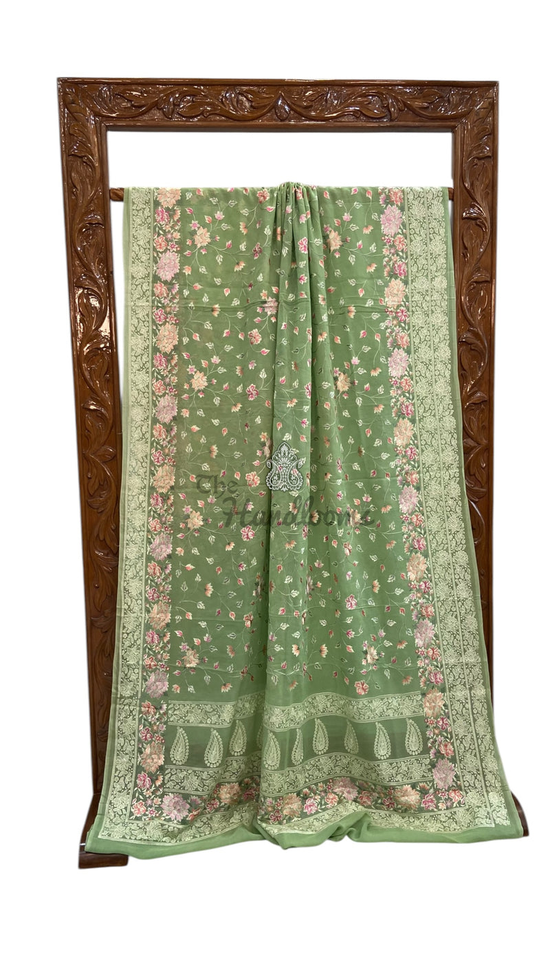 Pure Georgette Chikankari Handloom Banarasi Saree - The Handlooms