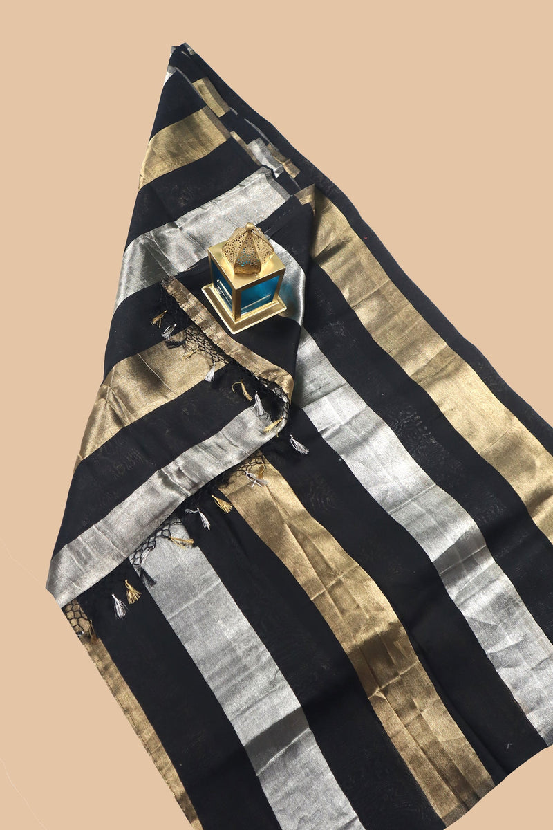 Black Pure tissue Chanderi Handloom Banarasi Saree - The Handlooms