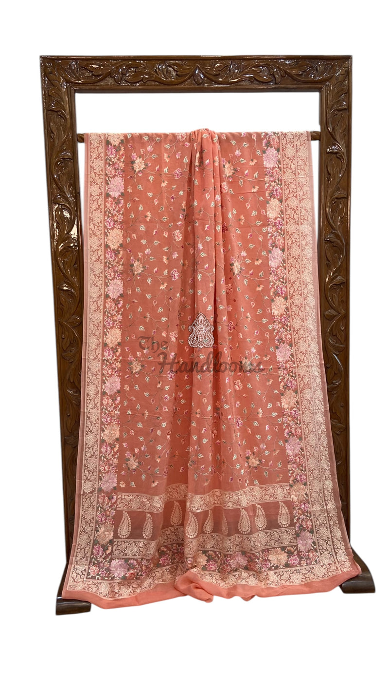 Pure Georgette Chikankari Handloom Banarasi Saree - The Handlooms