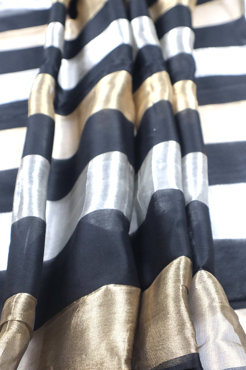 Black Pure tissue Chanderi Handloom Banarasi Saree - The Handlooms