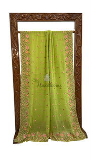 Pure Georgette Chikankari Handloom Banarasi Saree - The Handlooms