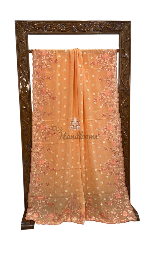 Pure Georgette Chikankari Handloom Banarasi Saree - The Handlooms