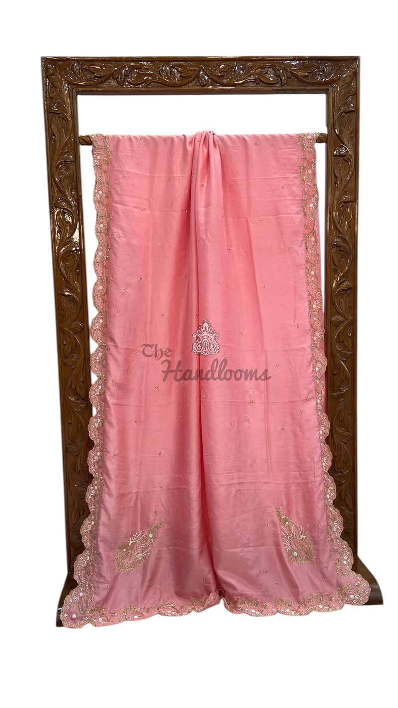 Pure Crepe Silk Handloom Banarasi Saree with Handwork - The Handlooms