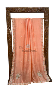 Pure Crepe Silk Handloom Banarasi Saree with Handwork - The Handlooms