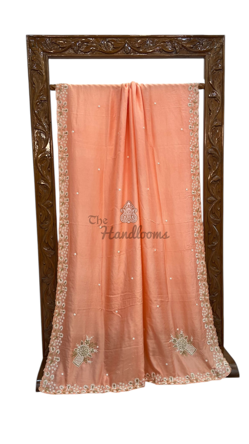 Pure Crepe Silk Handloom Banarasi Saree with Handwork - The Handlooms