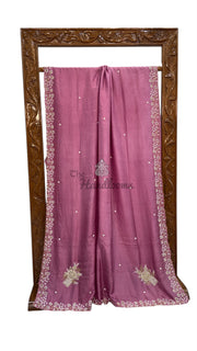 Pure Crepe Silk Handloom Banarasi Saree with Handwork - The Handlooms