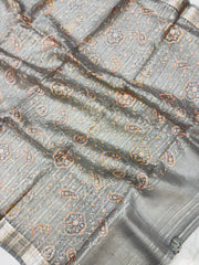 Pure Organza Handloom Banarasi dupatta With Chikankari And Digital Print - The Handlooms