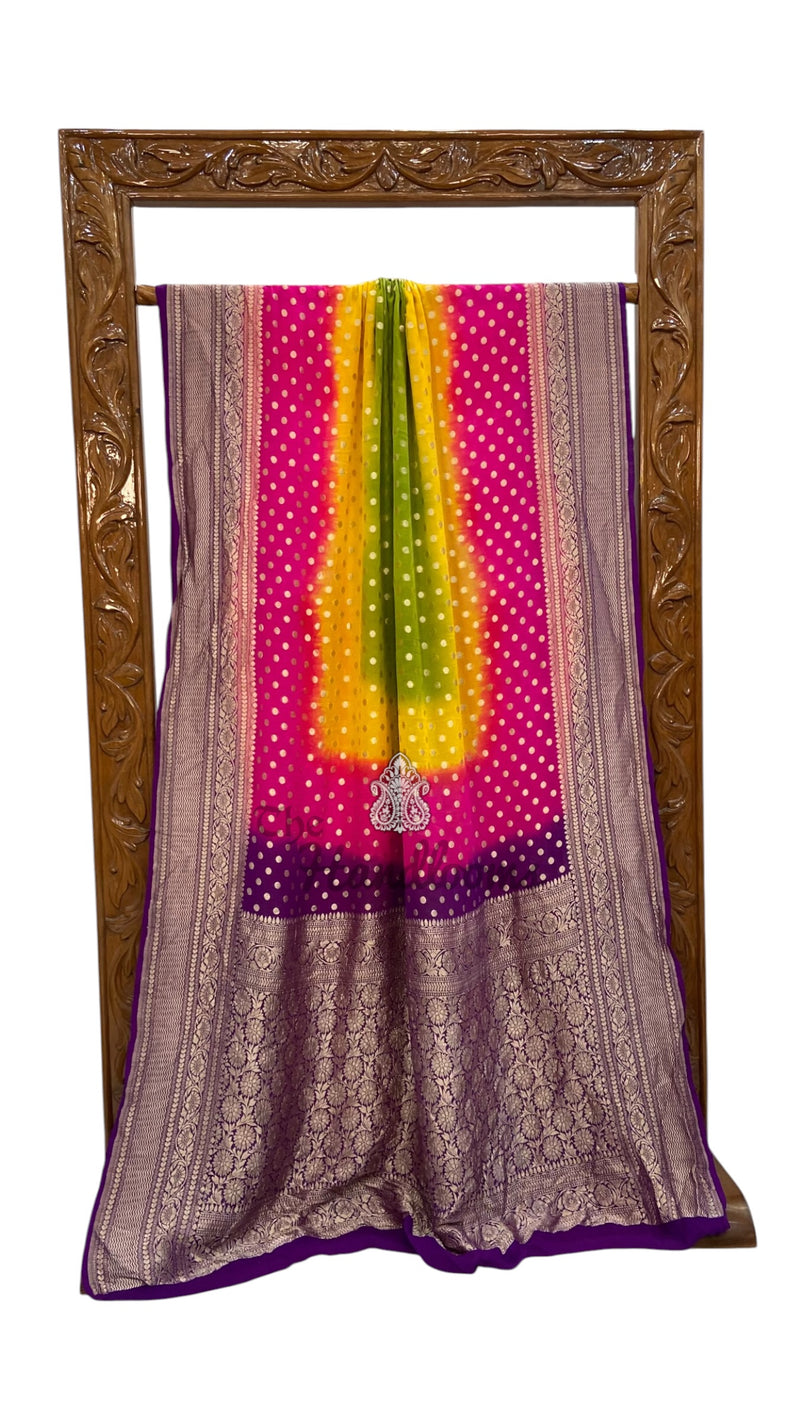 Multicolour Pure Khaddi Georgette Handloom Banarasi Saree