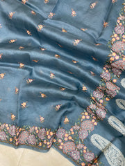 Pure Organza Chikankari Handloom Banarasi Saree - The Handlooms