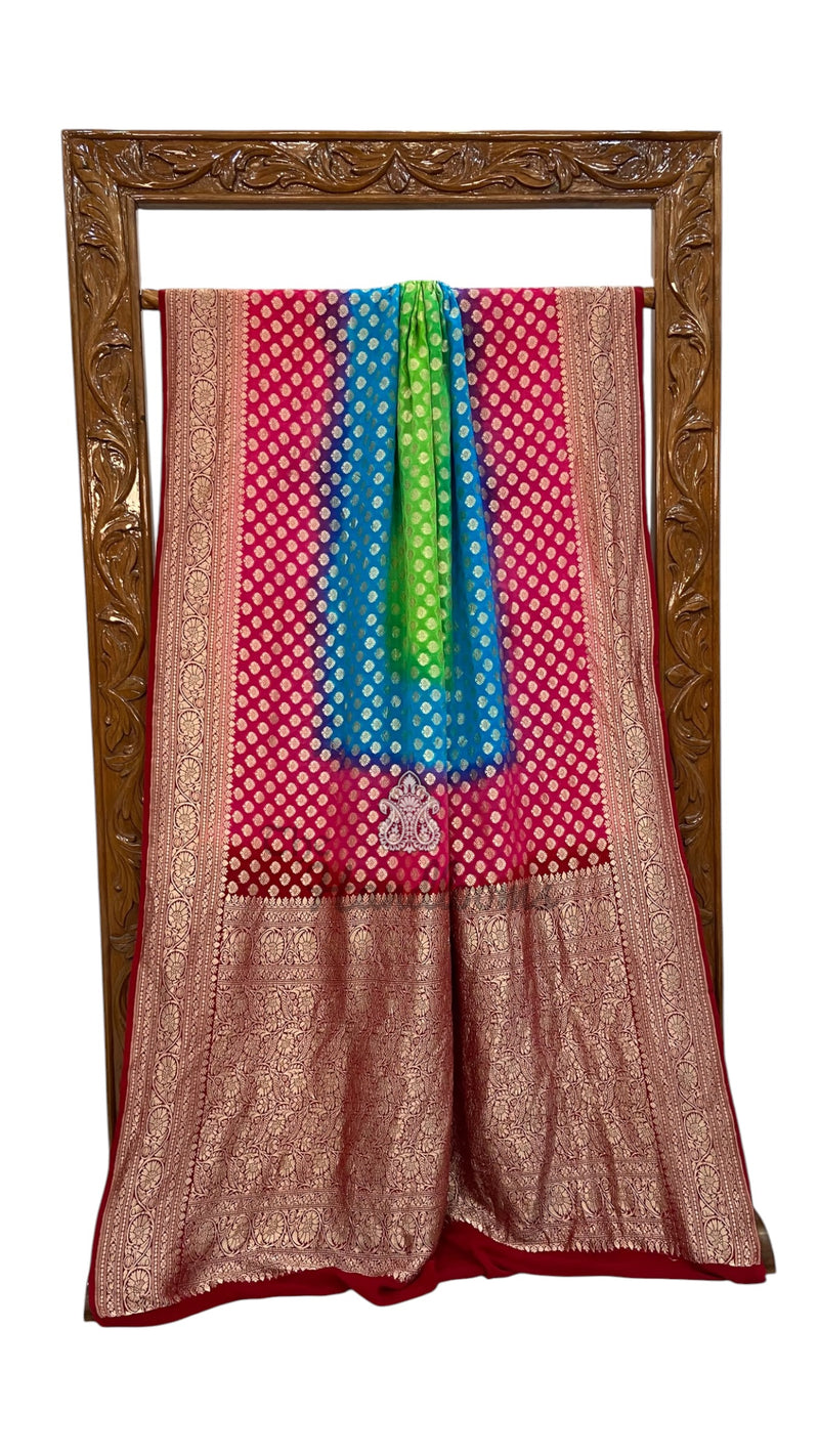 Multicolour Pure Khaddi Georgette Handloom Banarasi Saree