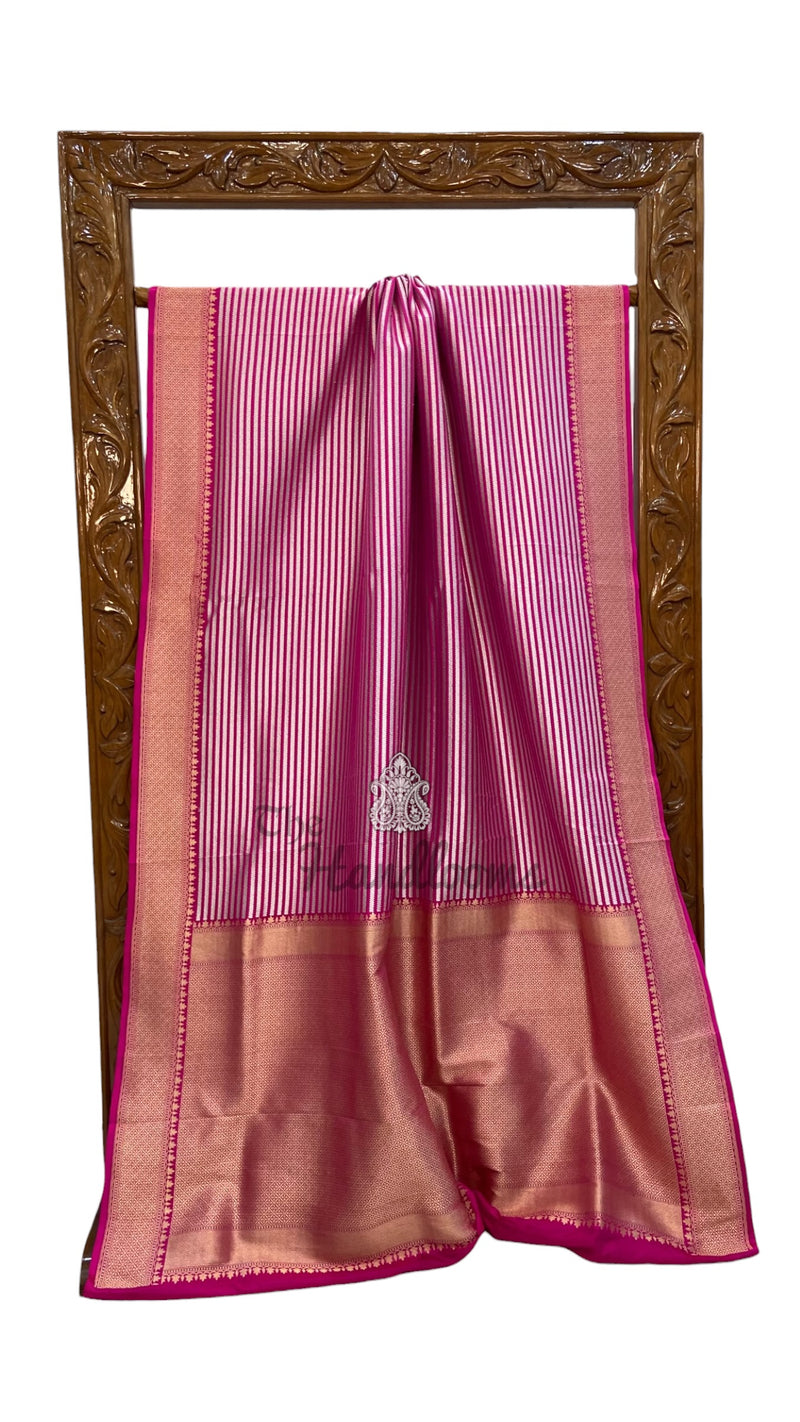Pure Katan Silk Banarasi Handloom Saree - All Over Sona Roopa -Stripe