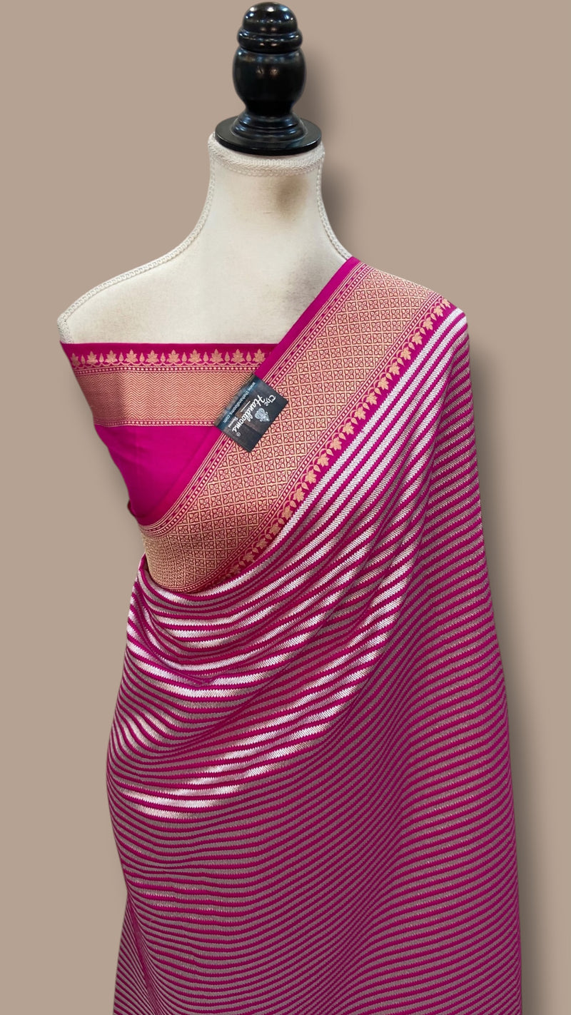 Pure Katan Silk Banarasi Handloom Saree - All Over Sona Roopa -Stripe