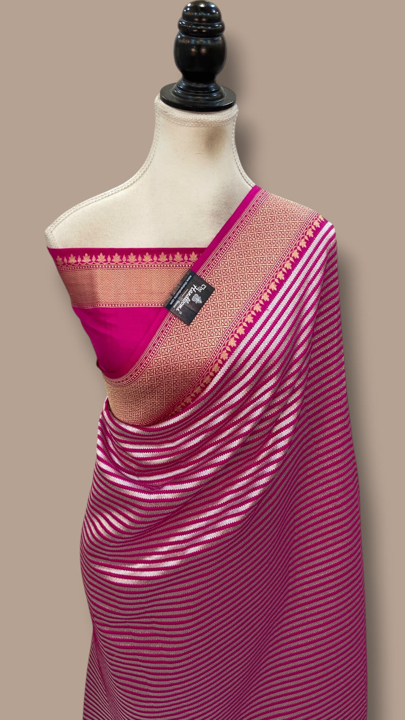 Pure Katan Silk Banarasi Handloom Saree - All Over Sona Roopa -Stripe