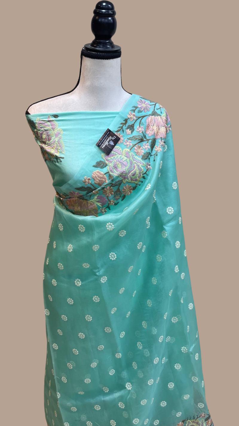 Pure Organza Chikankari Handloom Banarasi Saree - The Handlooms